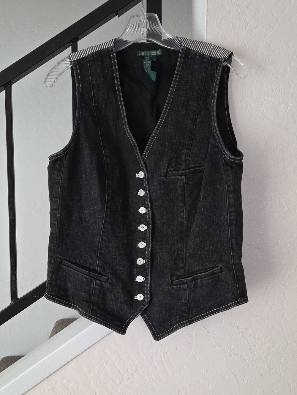 Ralph Lauren Black Denim Button Front Vest